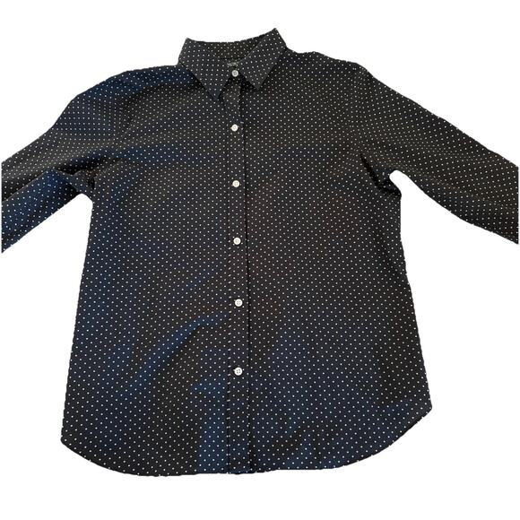 Lauren Ralph Lauren Button Down 3/4 Sleeve Non Iron Black Polka Dot Shirt Size L - Picture 2 of 12